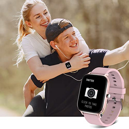 Smart Watch for Men Women Compatible with iPhone Samsung Android Phone 1.69 inch Full Touch Screen IP68 Waterproof Bluetooh Fitness Tracker Heart Rate/Sleep Monitor (Pink) - color: pink
