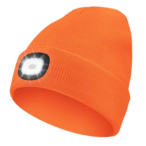 LED Beanie with Light Unisex, Gifts for Men Women, Winter Caps - color: Orange