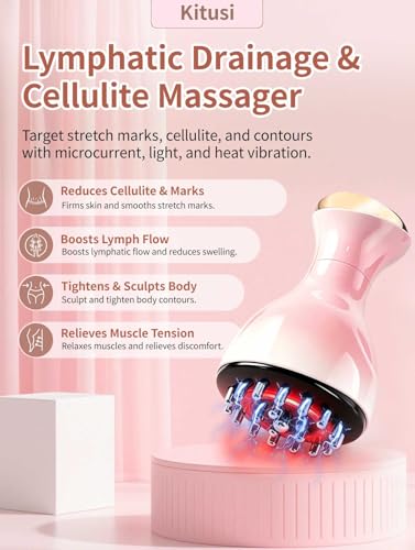 Lymphatic Drainage Massager & Anti Cellulite Massage Tool, for Legs, Arms & Belly, Body,Helps Reduce Stretch Marks & Cellulite - Pink