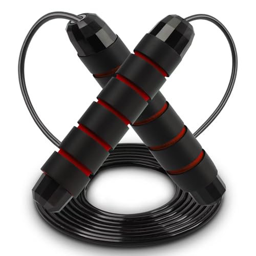 Jump Rope Adjustable Jump Ropes Tangle-Free Rapid Speed Jumping Rope with Ball Bearings for Fitness for Women Men Fitness, Home School Gym Exercise Slim Body - color: Red