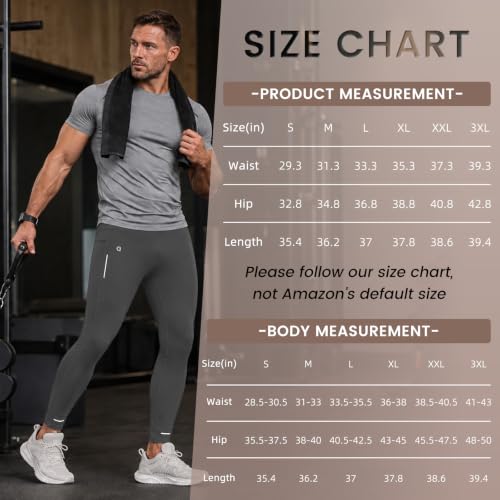 Mens Compression Pants with Pockets Quick-Dry Running Tights Spandex - color: Grey, size: 3X-Large