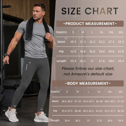 Mens Compression Pants with Pockets Quick-Dry Running Tights Spandex - color: Grey, size: Small