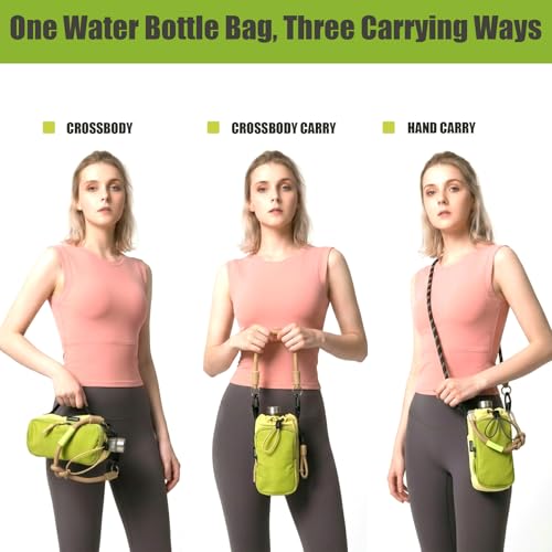 Water Bottle Holder with Strap - Crossbody Bottle Carrier Bag with Phone Pocket, Fits 32 oz Flasks for Men & Women - color: Green