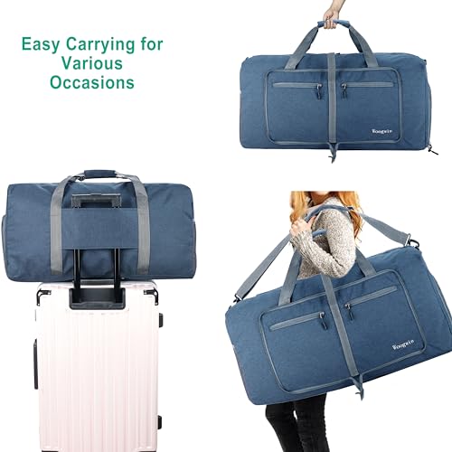 Woogwin Travel Duffel Bag Large Foldable Waterproof Overnight Bag for Beach Swim Bags Pool Sports Gym - color: 60L SnowDarkblue