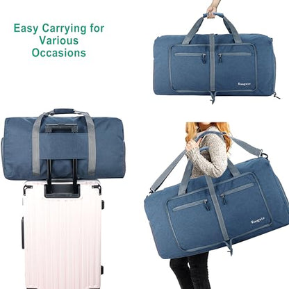 Woogwin Travel Duffel Bag Large Foldable Waterproof Overnight Bag for Beach Swim Bags Pool Sports Gym - color: 60L SnowDarkblue