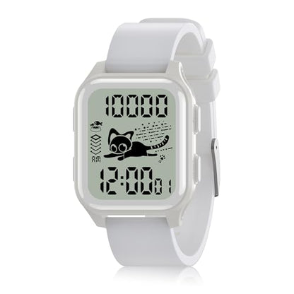 EZON T048 Digital Kids Watch for Teens Girls Boys,Sport Watch with Virtual Pet Cat Step Counter Stopwatch Pedometer Timer Alarm, No App Waterproof Fitness Tracker for Ages 7-18 - color: White