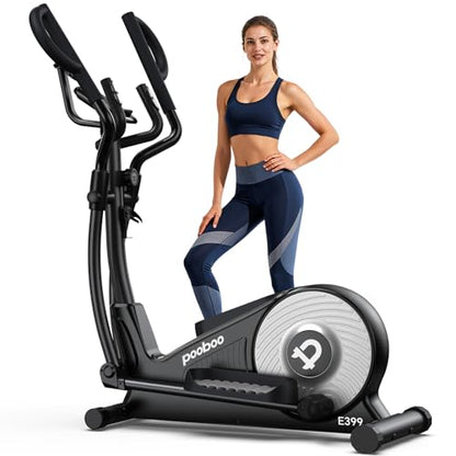pooboo Elliptical Machine, Elliptical Exercise Machine with 16-Level Resistance&Quiet Magnetic Driving System, Elliptical Machine for Home with LCD Monitor,15.5-17IN Stride, 350LBS Weight Capacity - color: 17IN-Stride Gray