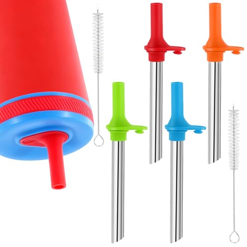 4SET Replacement Metal Straws and Bites Valve Compatible with Zak Designs Kelso 15 oz Tumbler Water Bottle, 304 Stainless Steel Stem Set with 2PCS Cleaning Brushes for Zak Designs Kelso 12 oz Cups