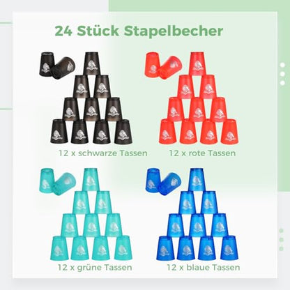 yeesport 48 Sport Stacking Cups Red/Blue/Green/Black for Kids & Adults - color: Black-red-blue-green