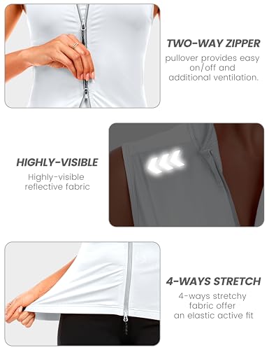 Little Donkey Andy Women's Breathable Cycling Vests full Zip Reflective Sleeveless Jerseys Running Biking Shirts 4 Pockets - color: White, size: Small