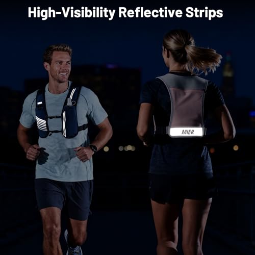 MIER Reflective Running Vest for Men Women with 500ml Soft Hydration Flask - color: Pink, size: XSmall/Small