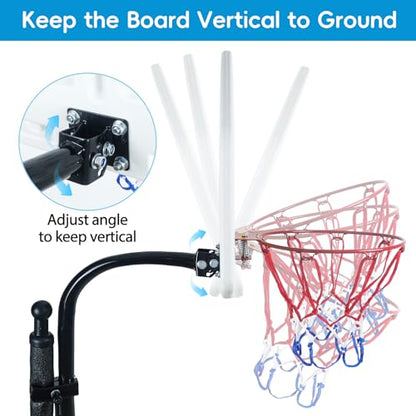 Trampoline Basketball Hoop, Universal Trampoline Accessories, Fits Straight Pole & Curved Pole, Upgraded Basketball Hoop for Trampoline with 2 Mini Ball, Pump and Protective Net
