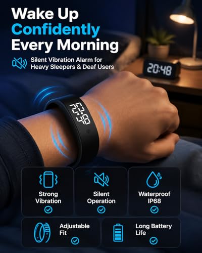 Vibrating Alarm Wristband Clock Watch for Heavy Sleepers, Fit Sleeps Rise Bracelet Bands for Deaf People, Wearable Vibration Wrist Alarm Waterproof Silent Alarms Wristband for Men & Women - color: Blue