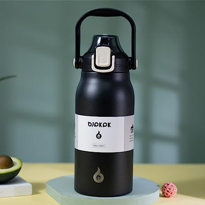 BJPKPK 45oz Insulated Water Bottle with Straw Lid, Stainless Steel Bottle - color: 45 oz Black, size: 45 Ounces