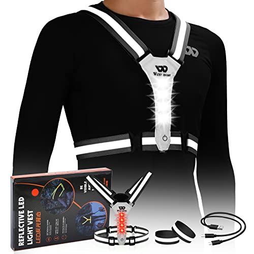 West Biking Running Reflective Vest, Light Up Vest for Night Walking, Night-Workers,Rechargeable Night Gear for Runners - color: Black