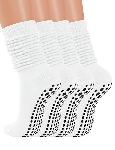 AURUZA Grip Socks for Women Men Pilates Grip Socks Non Slip Yoga Sock with Grips for Barre Barefoot Hospital Grippy Sock - color: 2 Pairs - White, size: Medium