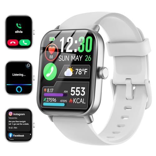 Smart Watch for Women/Men, Bluetooth Calling, Alexa built-in, iOS Android - color: White