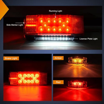 Nilight LED Trailer Light Kit Submersible Rectangular Tail Marker Lights - color: Red Trailer Light w/11LED ID Bar w/Marker Lights