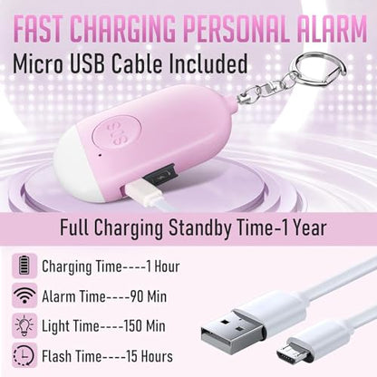 Personal Alarm Siren 5-Pack - 130dB Self Defense Alarm Keychain, Rechargeable with Emergency LED Flashlight - White, Touch Control - color: White&Pink&Blue&Black&Green