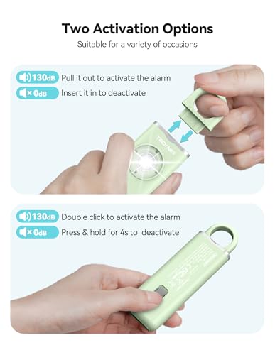 TECKNET Rechargeable Personal Safety Alarm for Women, 130dB Self Defense Keychain Alarm with SOS Strobe Light, Low Battery Notice, Personal Alarm Loud Siren Safety Keychain for Girls Kids Elderly - color: 1 Mint