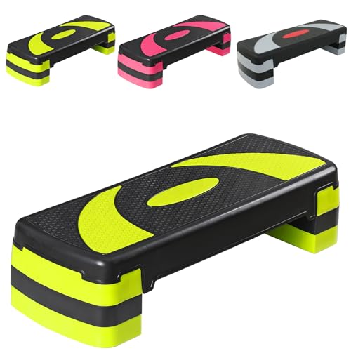 ZENY 31’’ Aerobic Step Platform, Workout Stepper with 4 Stable Risers - color: yello-green