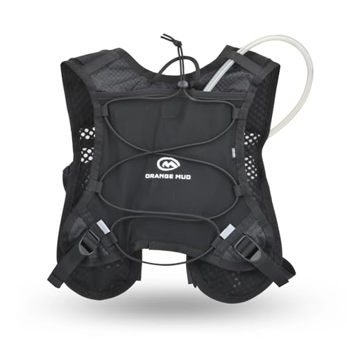 Orange Mud Gear Vest – Lightweight Hydration Pack for Running, Cycling, Triathlon – Holds 1L (35oz), Fits Large Phones, Soft Flasks, Trekking Poles – Breathable & Secure Fit - style: Black V4