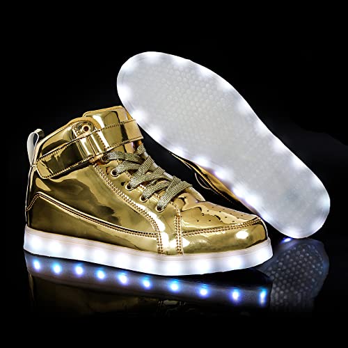 IGxx LED Light Up Shoes for Kids Boys Girls Sparkly Sneakers - color: Gold, size: 9 Toddler