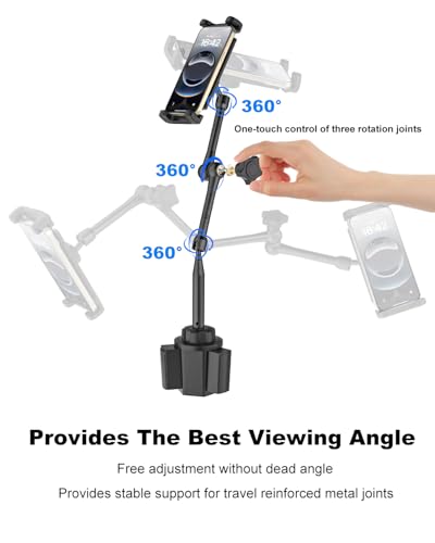 Heavy Duty Metal Cup Holder Tablet Car Mount - Extra Long Arm