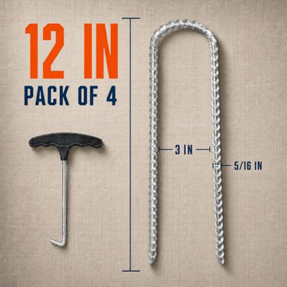 Happin® 12 Inch Trampoline Anchors Kit, 4 Pack Heavy Duty Galvanized Steel U-Shaped Ground Stakes, High Wind Anchor Kit for Trampolines, Tents, Canopies, Fences and Yard (Silver) - color: Silver, style: U Stakes (4pcs)