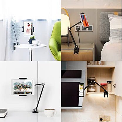 iPad Desk Mount, Adjustable Tablet Holder Clamp, 360 degree Rotation, Sturdy Aluminum Tablet Arm Mount for 4.7"-13" iPad Pro/Air/Mini, iPhone, Galaxy Tab, for Kitchen, Work, Video Call(Black) - color: Black
