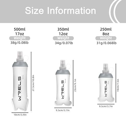 WRELS Running Water Bottle,250ml/350ml/500ml TPU Soft Flask,Collapsible Water Bottles for Hydration Vests and Running Belts Backpack, Soft Water Bottles For Hiking Cycling Climbing - color: White-500ml*2
