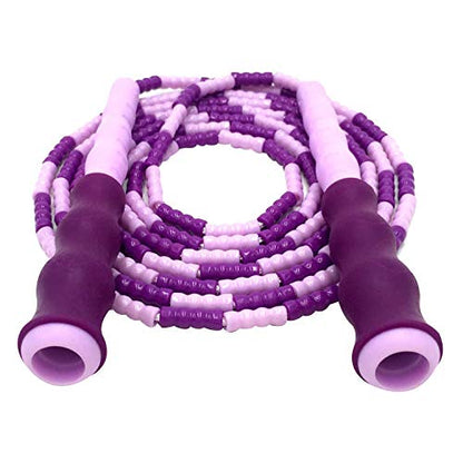 Jump Rope for Fitness, Home Work-Out; Adjustable with Anti-Slip Grip, Soft Plastic Beaded, Tangle-Free, Indoor and Outdoor Exercise (Purple)