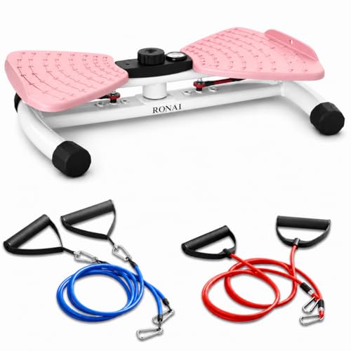Ronai Waist Twister Machine with Resistance Bands – Adjustable Ab Twister Board for Home Fitness, Dual Pedals, Quiet Rotation, Tracks Time/Reps/Calories, 300 Lbs Capacity - color: Pink