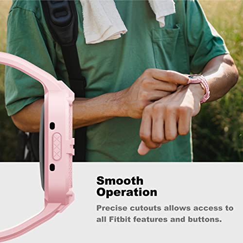 Compatible for Fitbit Versa 4/ Fitbit Sense 2 Bands Rugged Protective Case with TPU Sport Band Wristbands, Military Shockproof Bumper Case for Men Women, Pink - color: Pink