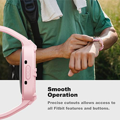 Compatible for Fitbit Versa 4/ Fitbit Sense 2 Bands Rugged Protective Case with TPU Sport Band Wristbands, Military Shockproof Bumper Case for Men Women, Pink - color: Pink