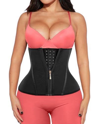 Women Waist Trainer Cincher 3 Straps Tummy Control Body Shaper - color: Black - 11.5 Inch - 9 Steel Bones - Hook & Zipper, size: Small