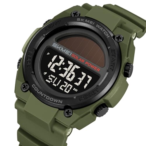 FANMIS Men's Solar Digital Sports Watch 50M Water Resistant Military Watch - color: Army Green