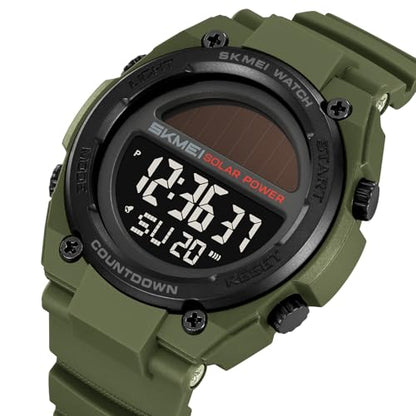 FANMIS Men's Solar Digital Sports Watch 50M Water Resistant Military Watch - color: Army Green
