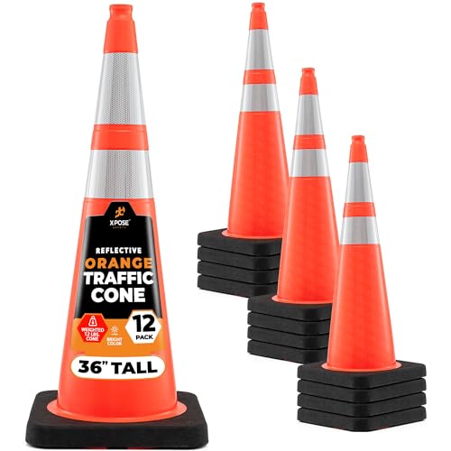 Xpose Safety 36 Inch Orange Traffic Cones - color: Orange/Black, size: 36" 12lb. Cone
