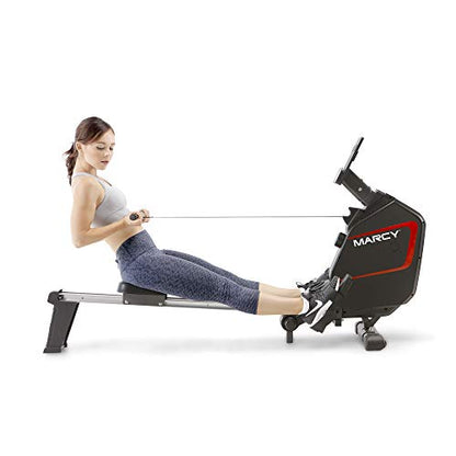 Marcy Compact 8-Level Adjustable Magnetic Resistance Rowing Machine with Transport Wheels