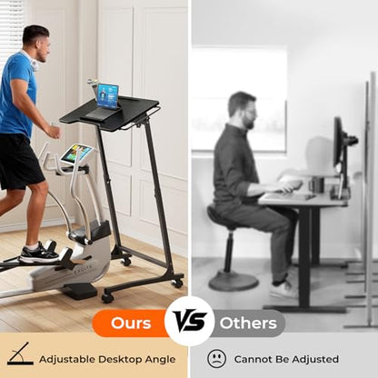 ikkle Bike Trainer Desk with Wheels, Adjustable Treadmill Desk, Rolling Standing Desk for Walking Pad Laptop, Phone Standing, Black - color: Black, Mobile Adjust