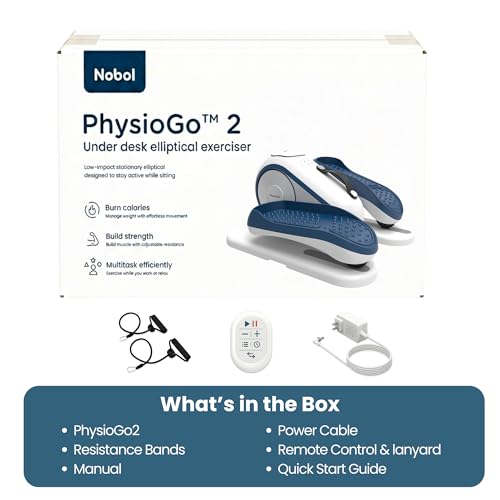 Nobol PhysioGo2® Under Desk Exercise Elliptical Bidirectional Bike for Active Adults and Seniors with Motorized Mode and Arm Exercise Band Attachment and LED Metric Display