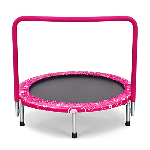 Giantex 36-Inch Mini Trampoline for Kids, ASTM Approved Foldable Rebounder Trampoline with Foamed Handle, Max Loaded 330 lbs, Indoor Safety Padded Fitness Trampoline - color: Pink