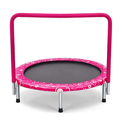 Giantex 36-Inch Mini Trampoline for Kids, ASTM Approved Foldable Rebounder Trampoline with Foamed Handle, Max Loaded 330 lbs, Indoor Safety Padded Fitness Trampoline - color: Pink