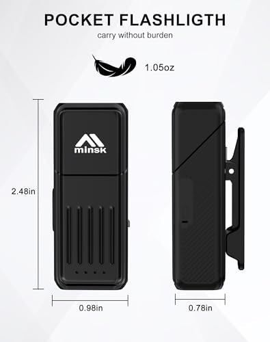 Minsk Rechargeable EDC Flashlight, Mini Flashlights Clip-on Light, 90° Rotatable Head Pocket Light, 500 Lumen Portable Flashlight of Magnetic for Running, Camping, Cycling, Emergency(Black)