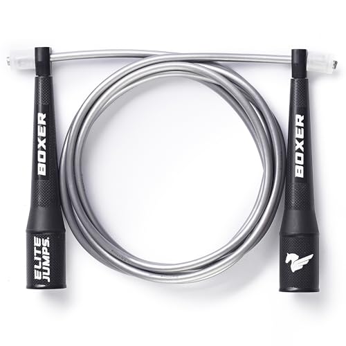EliteSRS 10 Foot Outdoor Rated 5Mm Pvc, Boxer Jump Rope 3.0 with Smooth Action Polymer Handles and Ergonomic Slip-Resistant Dimpled Grips - color: Silver