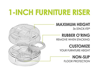 Slipstick CB658 Stack-Its 1 Inch Adjustable Bed Risers/Furniture Risers (Set of 8) Lifts Height 1", 2", or 3" When Stacked - Clear Heavy Duty Raisers - color: Clear, size: 8 Set