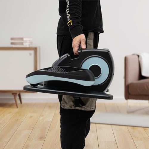 Under Desk Elliptical Machine, Electric Seated Leg Foot Pedal Exerciser, Portable Leg Exerciser with 5 Adjustable Speeds and Remote Control, Rehab Electric Elliptical Machine for Home, Gym - color: Blue
