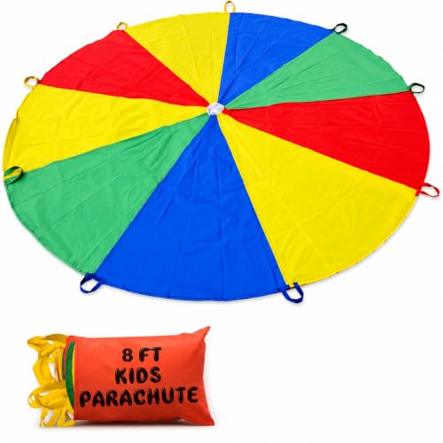 Sonyabecca Parachute 8 Feet for Kids with 9 Handles Play Parachute for 4 8 Kids Tent Cooperative Games Birthday Gift - size: 8FT with 9 Handles