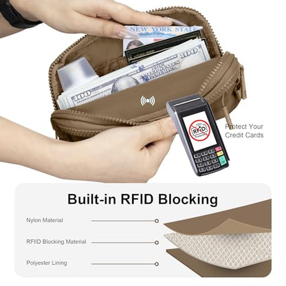FODOKO Wristlet wallets for Women RFID crossbody bags with 4 Zippers - color: Brown2